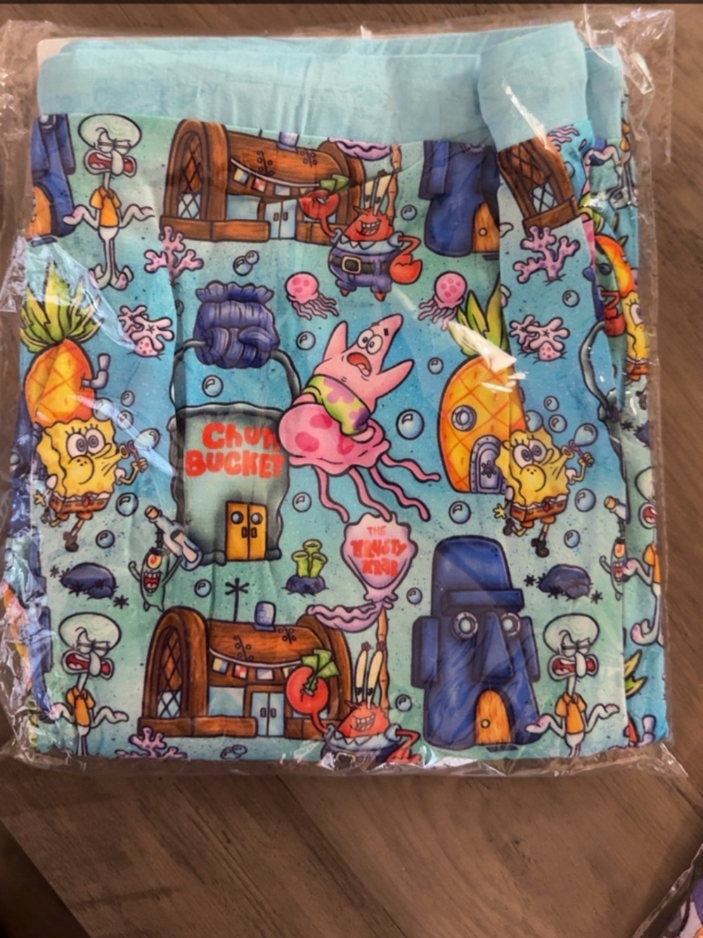 SpongeBob SquarePants Bamboo Joggers - Aqua Cartoon Print